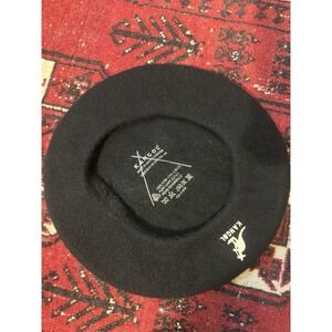 KANGOL BLACK Wool BERET, EMBROIDERED LOGO  Made In Uk